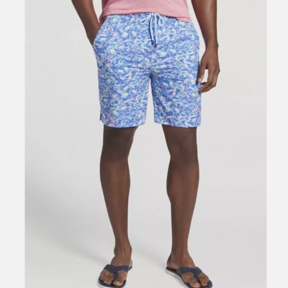 Peter Millar Men's Infinity Pool Blue Oceantime Graphic Print 8" Swim Trunks S - Picture 1 of 7